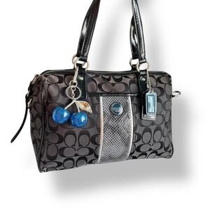 Y2k Coach Black Signature Jacquard Python Stripe Medium Bowling Shoulder Bag